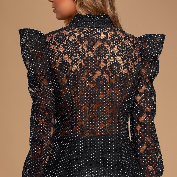 lace rhinestone long sleeve button up blouse - Picture 6 of 8